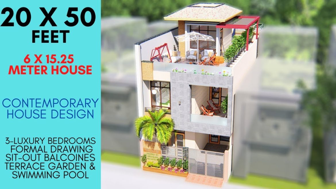 20X50 Feet, 1000 Sqft, Modern House with Small Beautiful indoor Garden | 6X15 Meter House | ID-077 20X50 Feet, 1000 Sqft, Modern House with Small Beautiful indoor Garden | 6X15 Meter House | ID-077