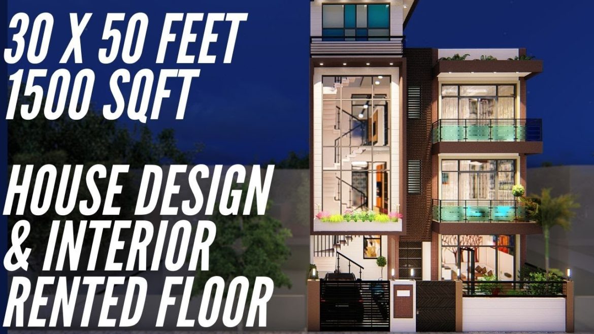 30X50 feet, 1500 sqft House Design | Rented Floor & Beautiful Rear lawn with fountain | ID-040