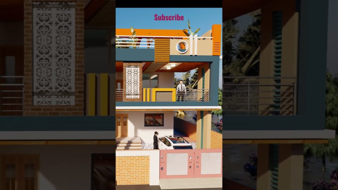 2 story front side elevation  with balcony & parapet wall elevation #shorts #viral #house #ytshorts