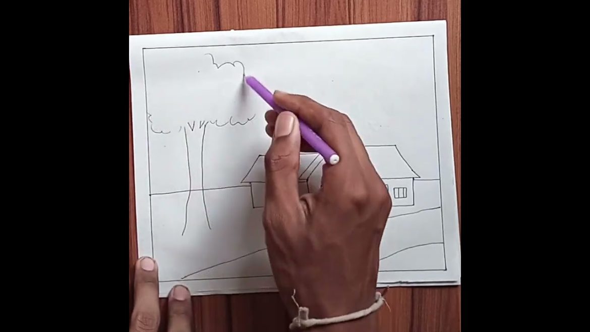 How to draw a village scenery Step by step |  Easy Scenery Drawing | Landscape Drawing | Shorts