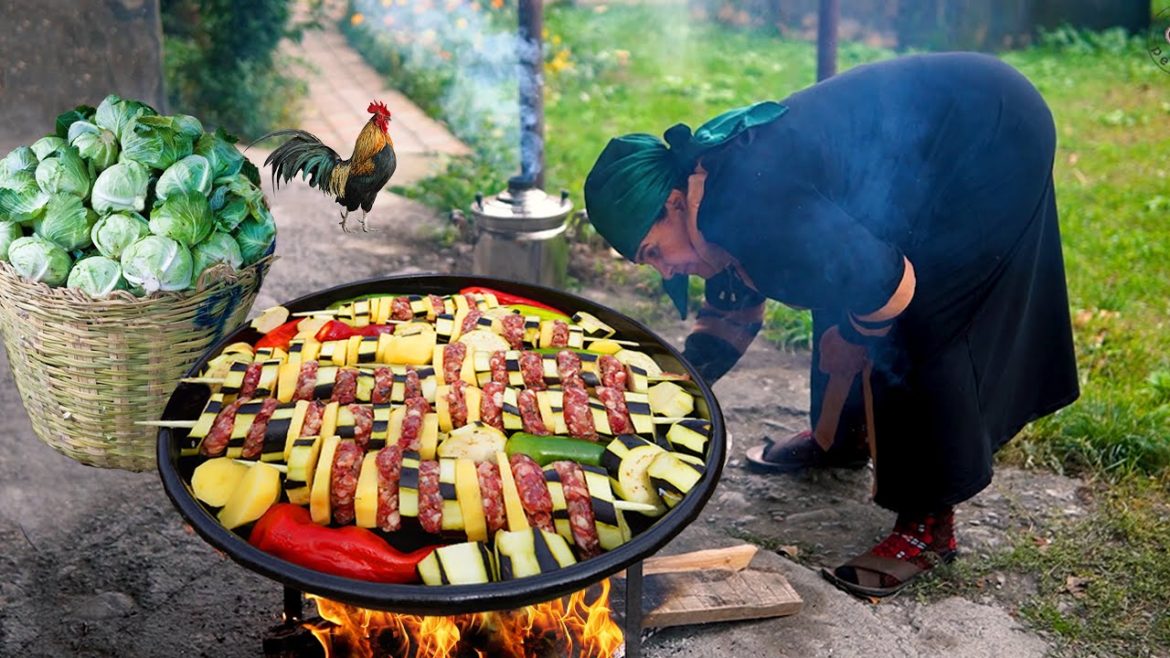 Delicious Assorted Shish Kebab in the Village! Healthy Cabbage Salad Recipe Delicious Assorted Shish Kebab in the Village! Healthy Cabbage Salad Recipe