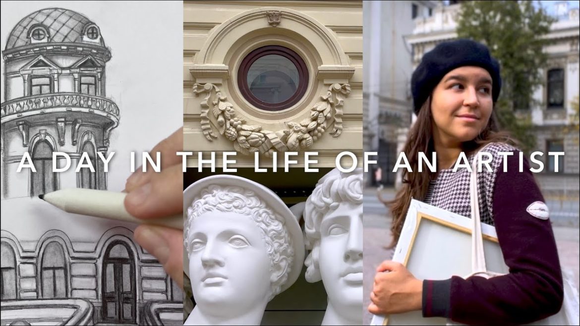 Living a Day like an Artist • Architecture drawing tutorial Sketchbook tour Draw with me - pencil ✏️