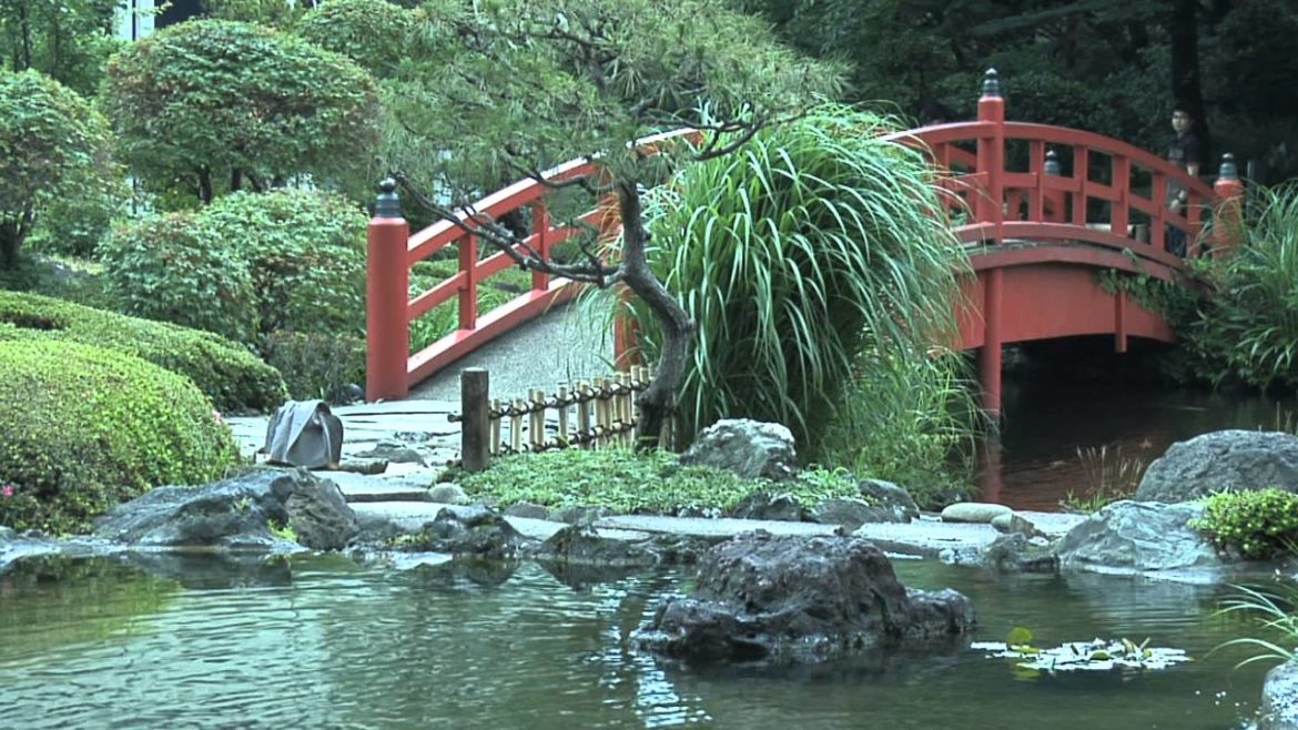 Japanese Garden in Tokyo, Japan with waterfalls, miniature landscapes and bonsai trees