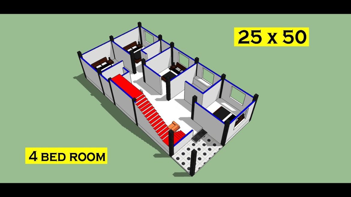 25 x 50 modern house plan design II 25 x 50 ghar ka naksha design II 4 bhk house plans II 3d house