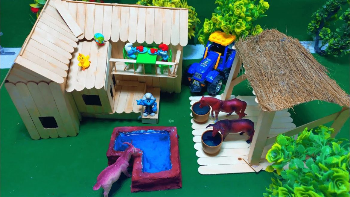 DIY tractor how to make FISH POND and GARDEN DESIGN | DIY cow shed by woodwork | mini hand pump #4