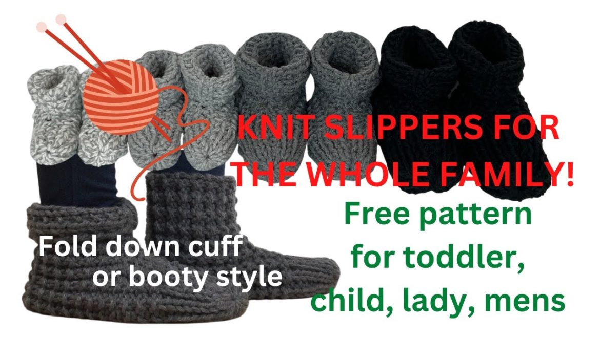 EASY KNITTED SLIPPERS – BOOTY STYLE WITH FOLD DOWN CUFF – TODDLER TO MENS PATTERN EASY KNITTED SLIPPERS - BOOTY STYLE WITH FOLD DOWN CUFF - TODDLER TO MENS PATTERN