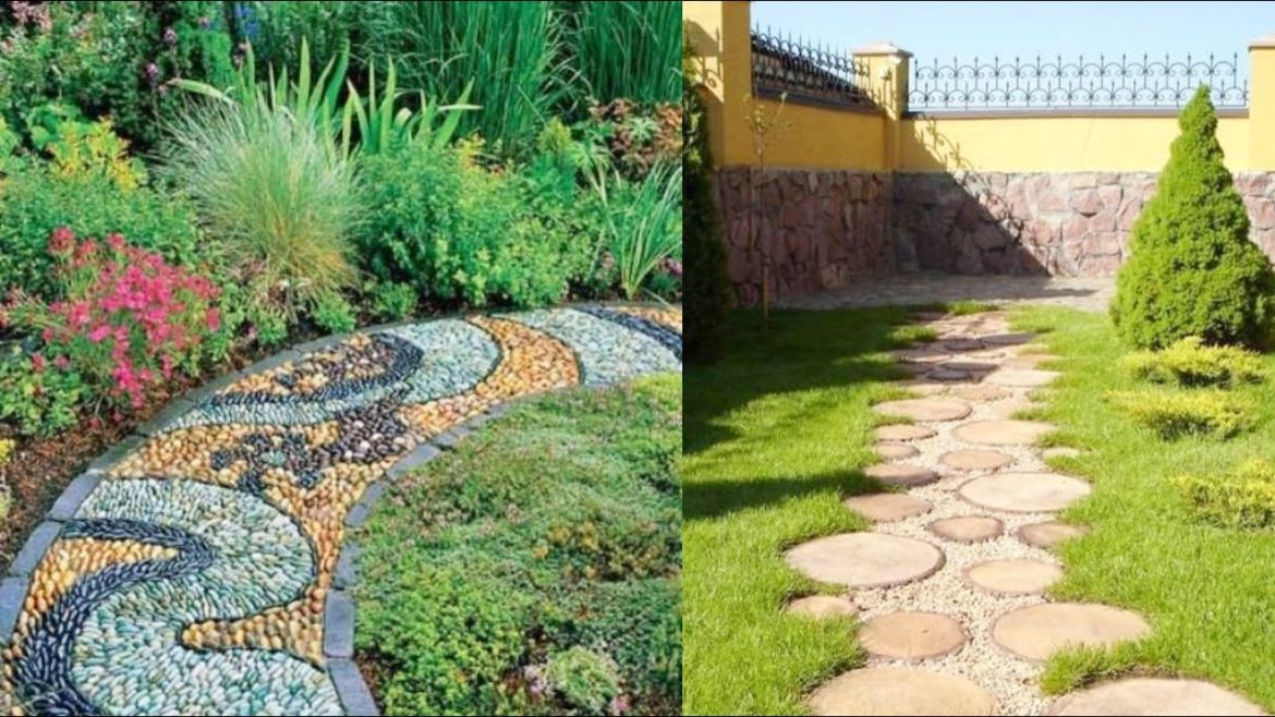 60 Path Garden Creative Ideas 2022 - Stone and rock Beautiful Design Part.34