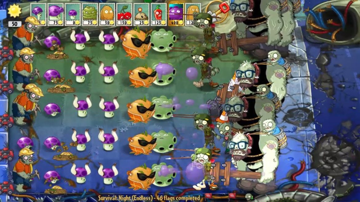 Plants vs. Zombies: Garden Warfare _ Puff_Scaredy_Fume_Gloom-Shroom Vs 999999 Zombies in 46 Flags.