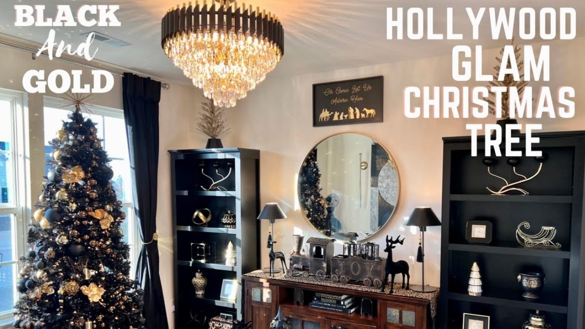NEW* CHRISTMAS OFFICE TOUR | Black and Gold Hollywood Glam Christmas Tree #decoratewithme