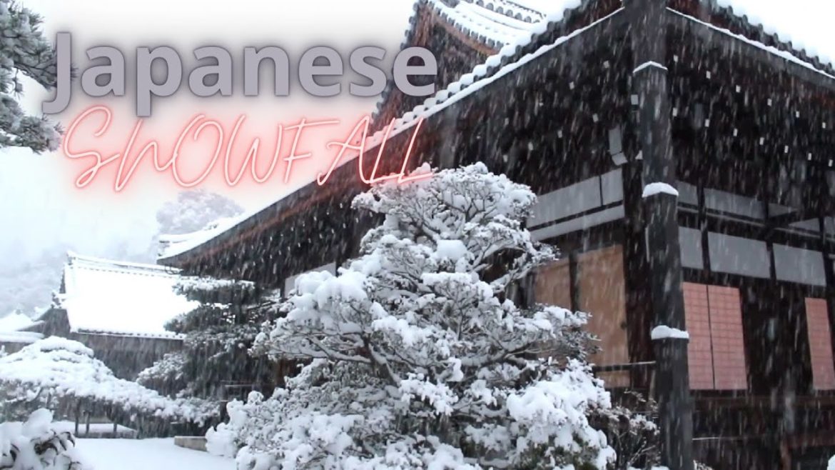 Japaneze Winter With A Snow Fall And Slow Japanese Music
