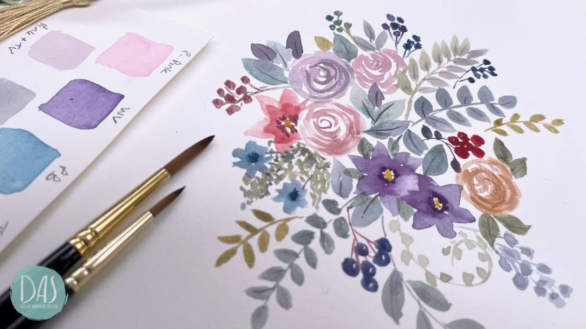 Beginners Easy Winter Watercolor Bouquet in pretty pastels PLUS two new colors for your florals