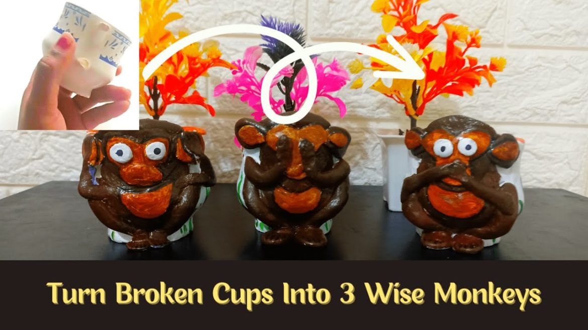 Broken Cups and Mugs Reuse Ideas | 3 Wise Monkeys made out of Broken cups | Broken Cups Planter DIY Broken Cups and Mugs Reuse Ideas | 3 Wise Monkeys made out of Broken cups | Broken Cups Planter DIY