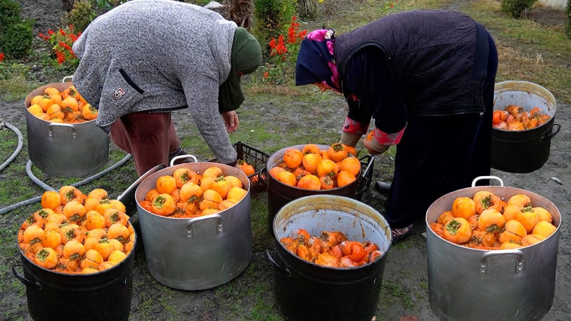 Unusual Red Persimmons Desserts in the Caucasian Village