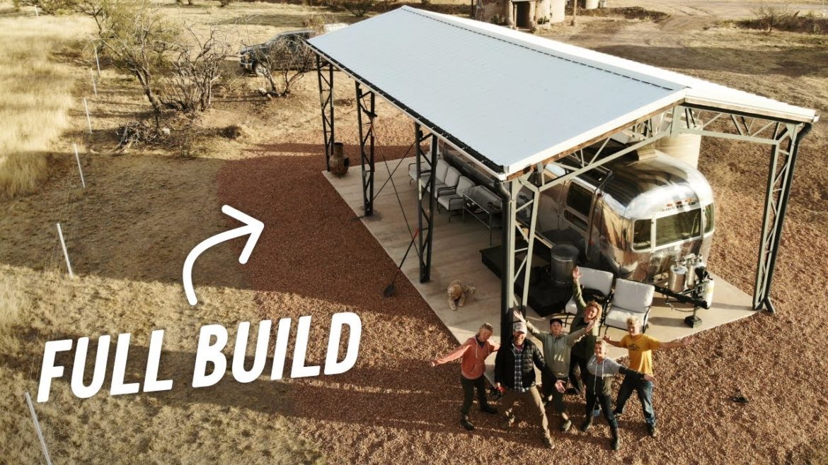 Family Builds Beautiful Permanent Off-Grid Metal Truss Carport for Renovated Vintage Airstream