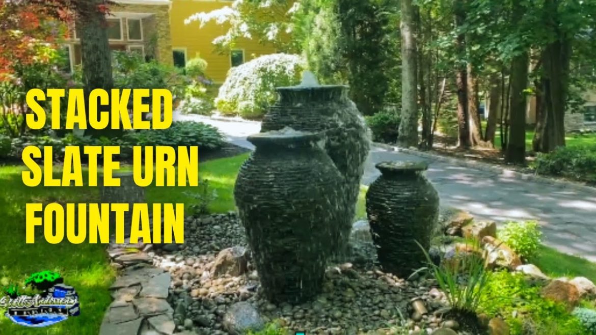 Front Yard stacked slate Urn Installation | Aquascape Fountains