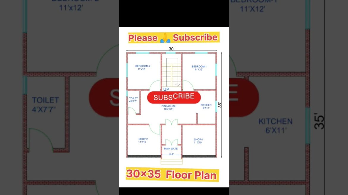 30x35 House 🏡Plan|| 2BHK House Plan With Shop Design|| 1050 SQFT Ghar ka Naksha #Shorts #viralvideo