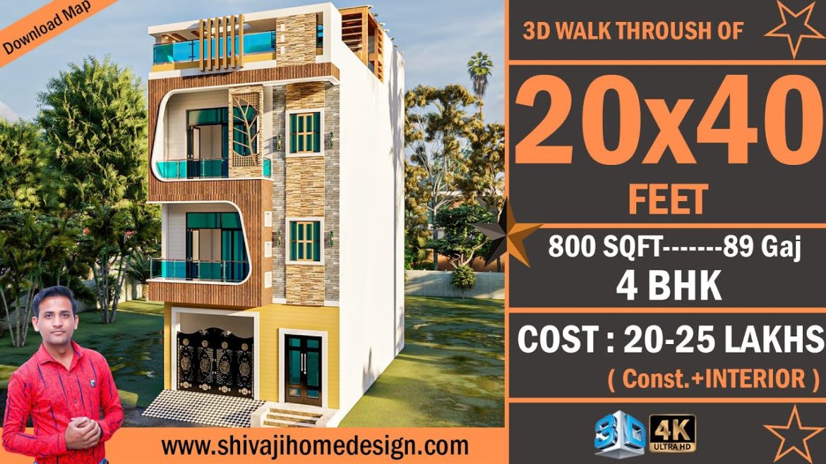 🏡 20*40 House Design 3D | 800 Sqft | 4 BHK | Modern Design | 6x12 Meters #ShivajiHomeDesign
