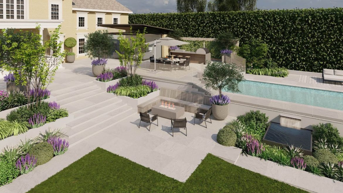 Contemporary  Large Garden Design 3D Animation  | FULL HD