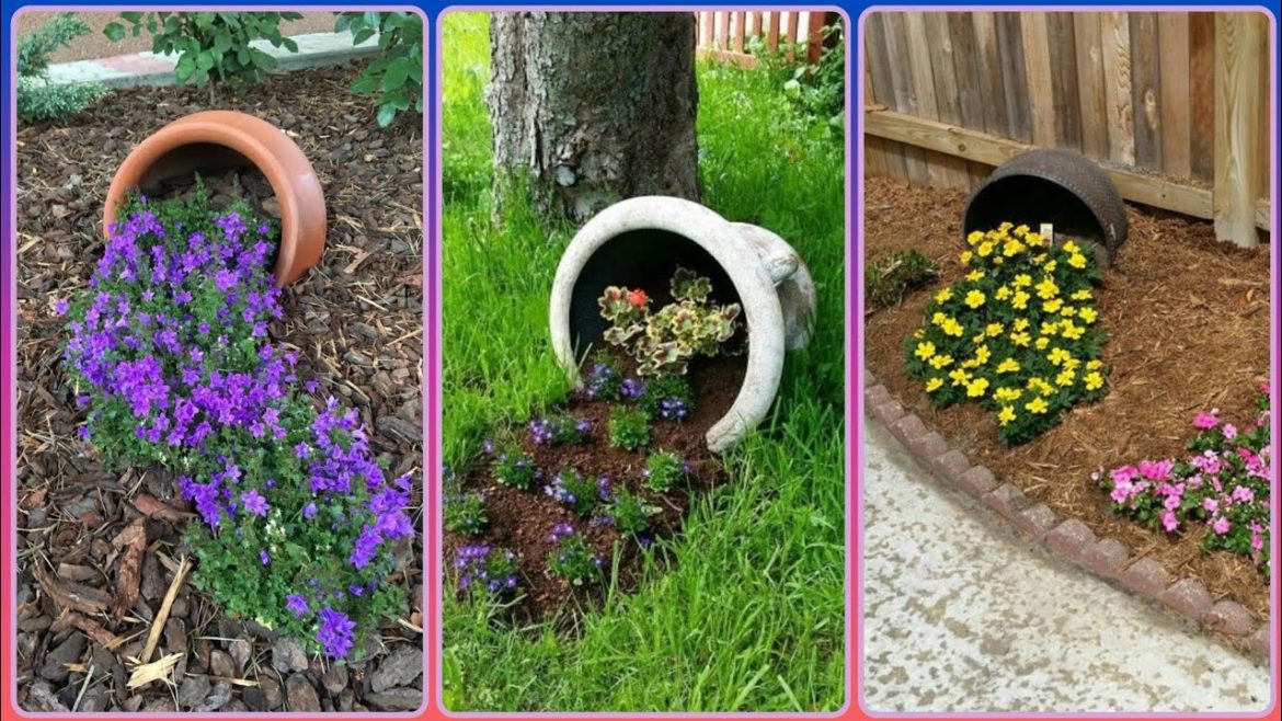 Beautiful & Colorful Garden Spilled Flower Pot Ideas