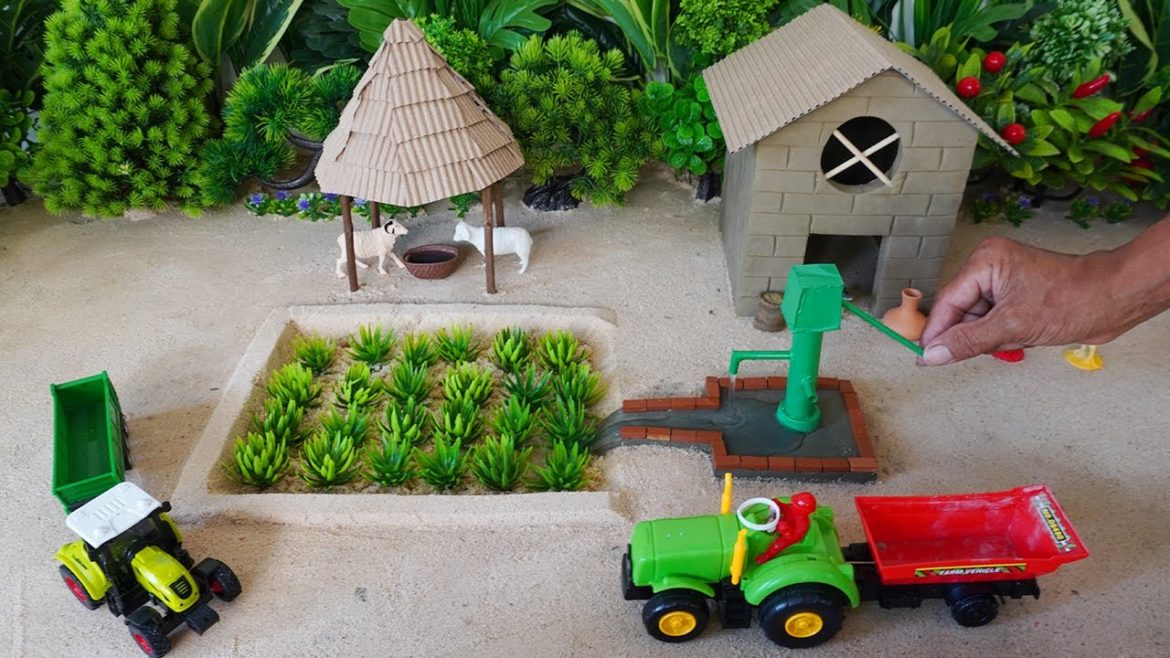 DIY making mini Farm Diorama with House for Sheep, Cow - Mini Hand Pump Supply Water for Animal