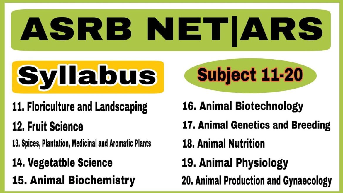 ASRB NET Syllabus | ASRB ARS Syllabus | ASRB NET Exam Syllabus | ASRB NET Exam | ICAR NET Syllabus