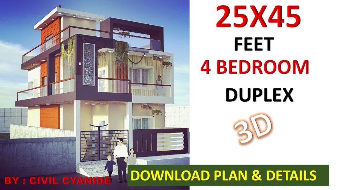 25X45 Feet South Facing House Plan with 3 D Elevation Design