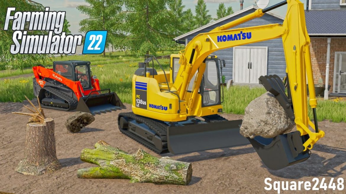 First Job With NEW Excavator! (Clearing OVERGROWN Yard) | FS22 Landscaping
