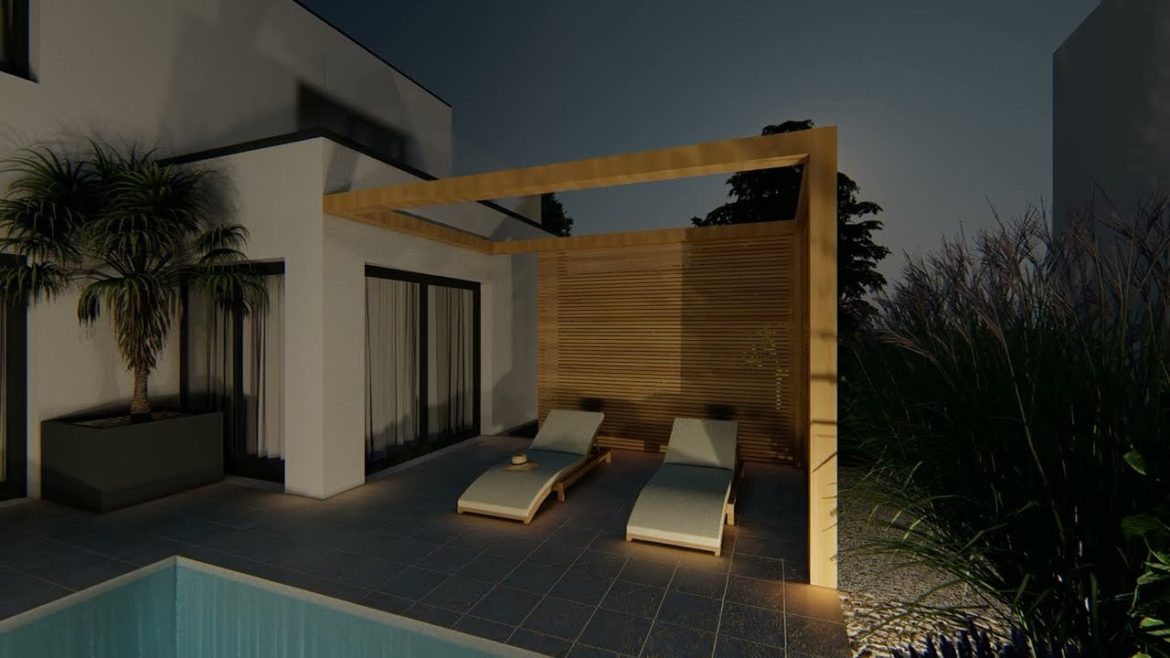 GARDEN LIGHTING / modern garden design with pool/ design on SKETCHUP