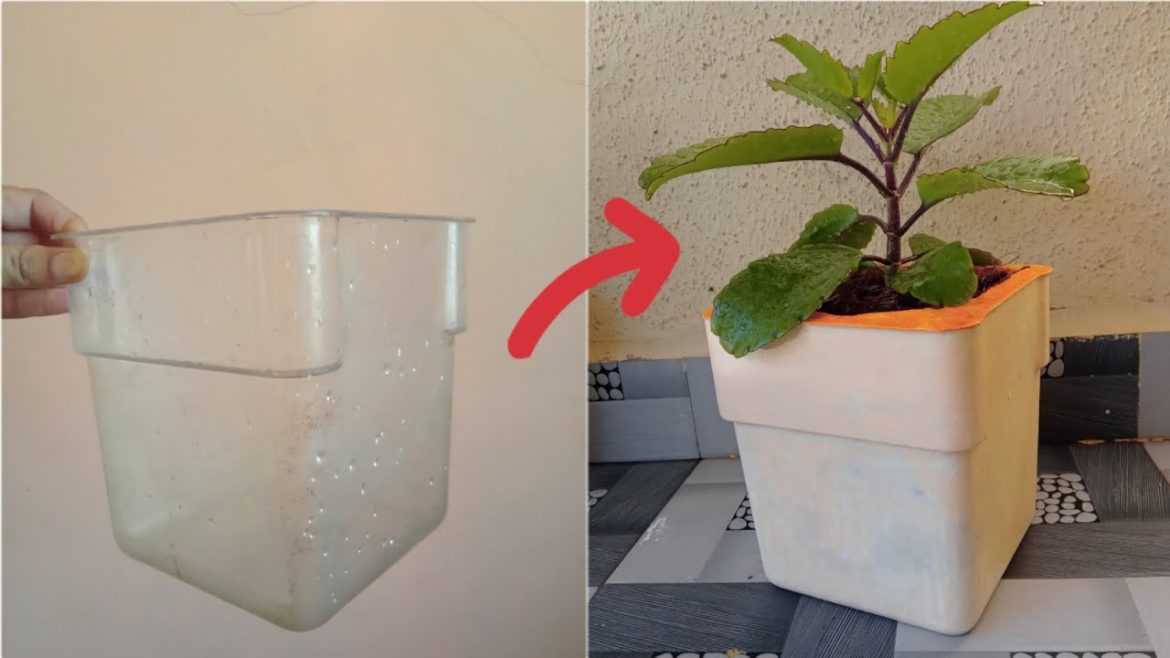 Cement pot making at home//How To Make Cement flower  Pot with plastic container.Easy making Planter