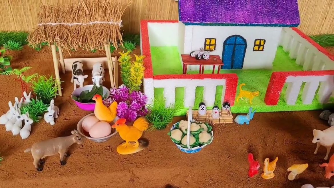 Mini farm diorama with cauliflower garden/small hand pump water  supply/@theminiplaying