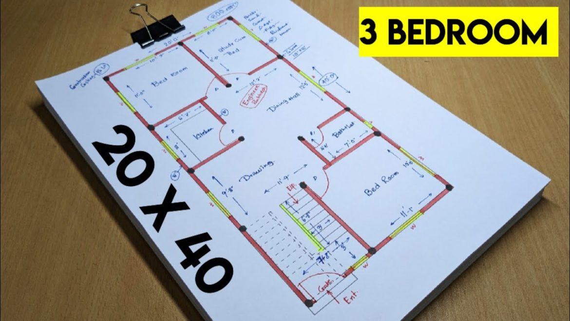 20 x 40 best 3 bedroom house plan II 20 x 40 simple ghar ka naksah II 800 sqft home design