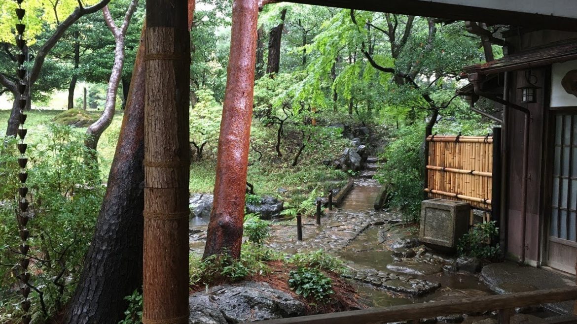 Rain Falling on an Old-style House with a Japanese Garden Rain Falling on an Old-style House with a Japanese Garden