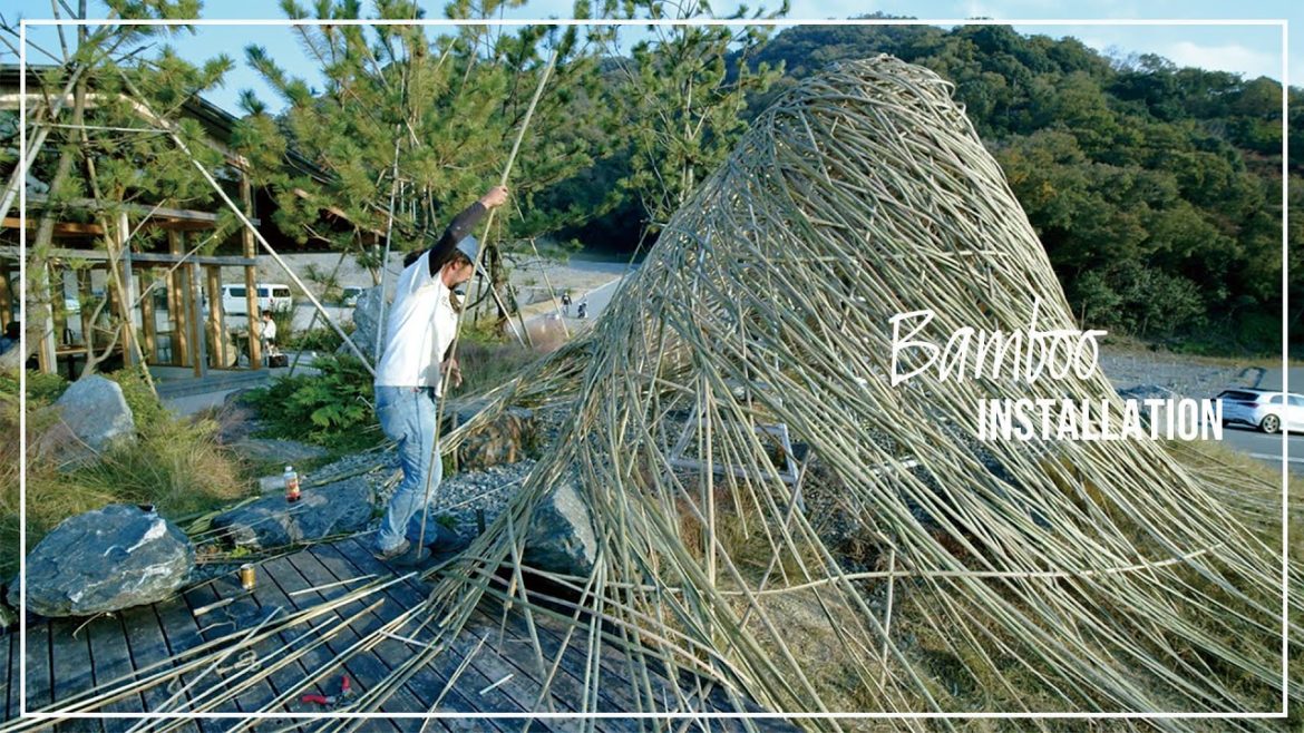 (Pro.55)  お庭に竹のインスタレーションを作りました。Making a bamboo installation. (Pro.55)  お庭に竹のインスタレーションを作りました。Making a bamboo installation.