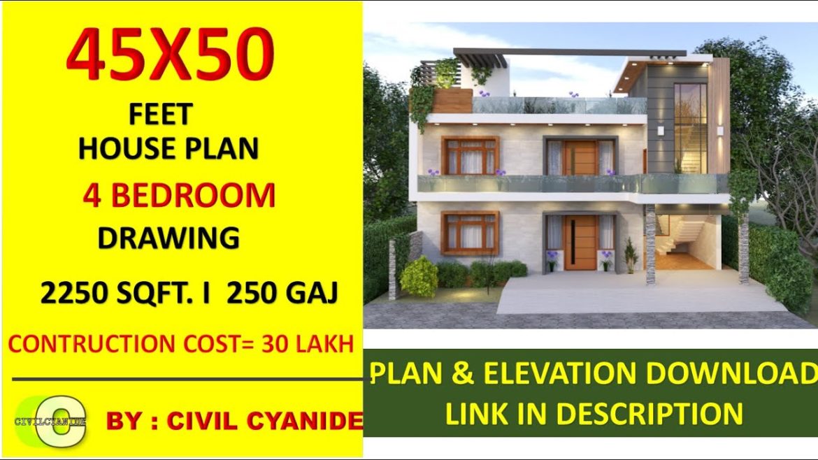 45X50 Feet East Facing House Plan with 3D Front Elevation Design