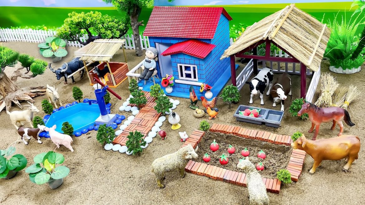 DIY Making Mini Farm Diorama With House For Cows, Dogs - Mini Hand Pump Pool Water Supply For Garden