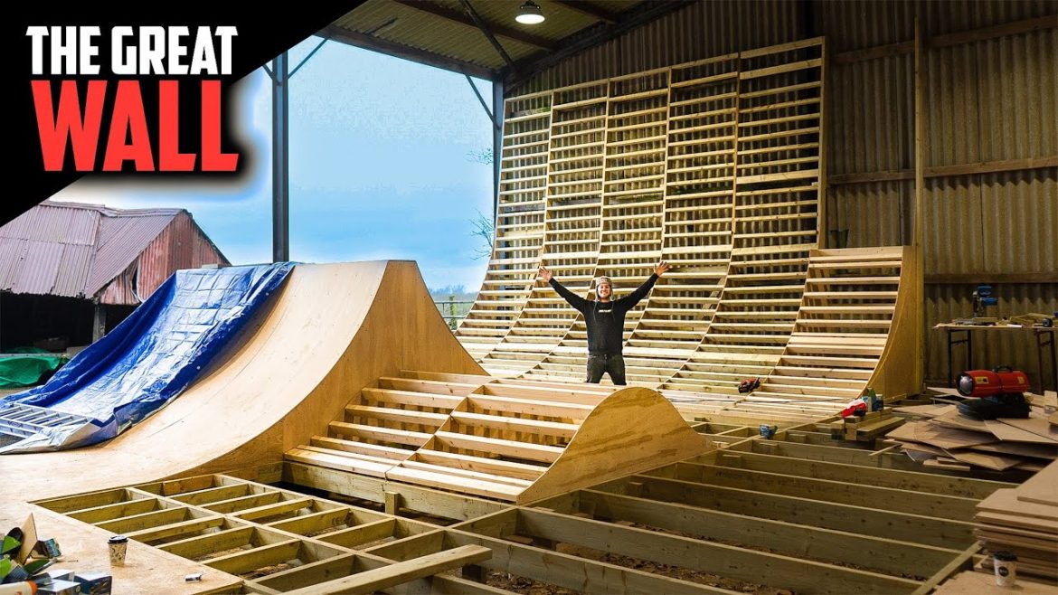 WE BUILT A GIANT WALL AND NEW BACKYARD SKATEPARK FEATURES!!