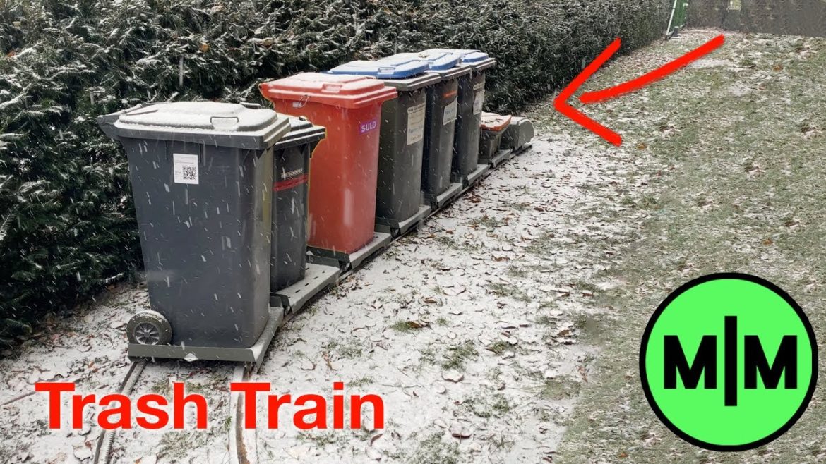 I put my trash cans on rails and now they move automaticaly! (Trash Train) I put my trash cans on rails and now they move automaticaly! (Trash Train)