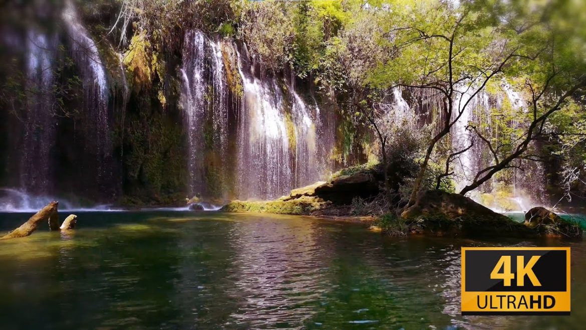 4K || 3 Hours || Waterfall with Soft Music for Meditation