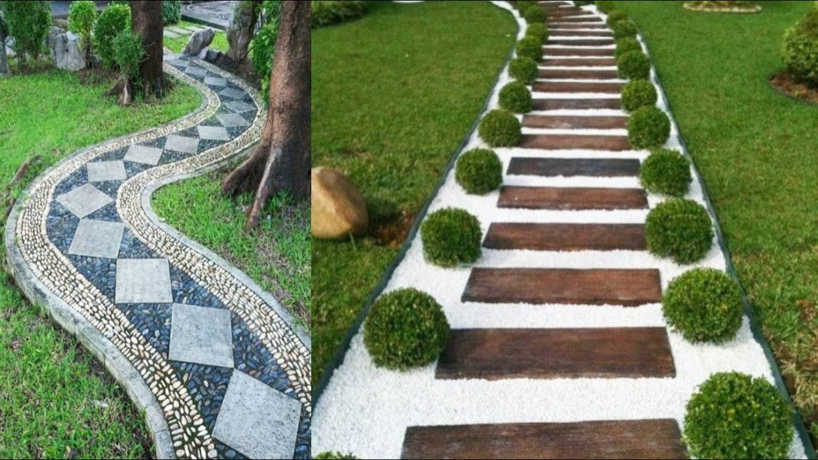 120 Path Garden Creative Ideas 2023 - Stone and rock Beautiful Design Part.36