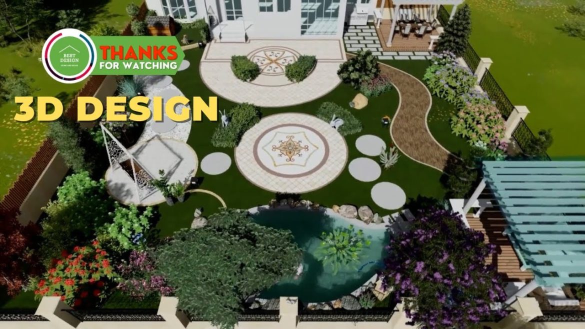 European Landscape Garden Design Ideas, flower landscape, stone paths, swings, garden beds.