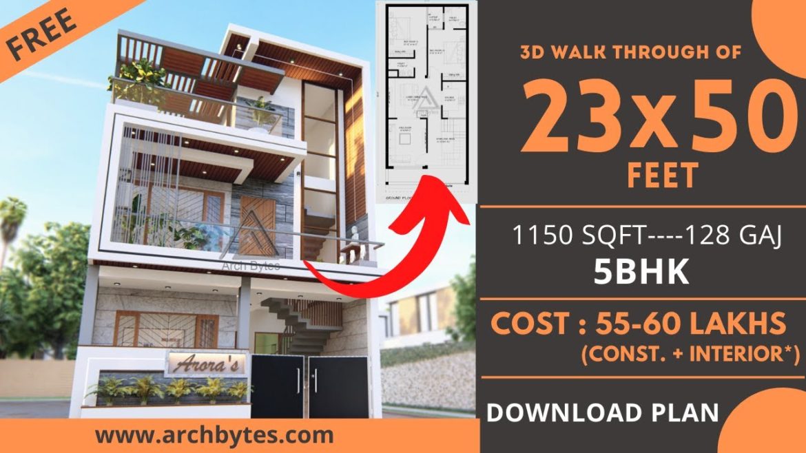 23x50 House Design - Amazing 5BHK House Plans | 7X15 Meters | 128 Gaj | Terrace Garden | ArchBytes