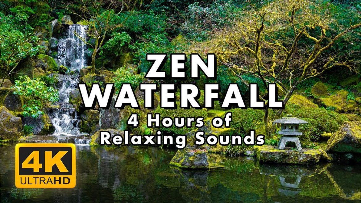 4hrs Relaxing Zen Waterfall and Rain Noise ASMR Sounds Portland Japanese Garden