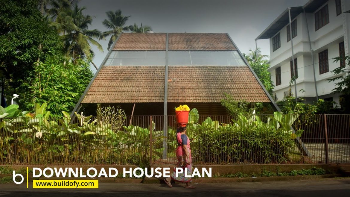 This courtyard house in Kerala has an eye-catching sloping roof