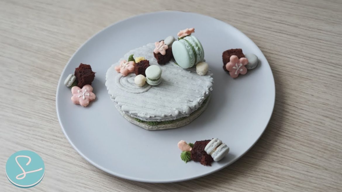 JAPANESE ZEN GARDEN DESSERT RECIPE (Macaron & Brownie) - Sumopocky