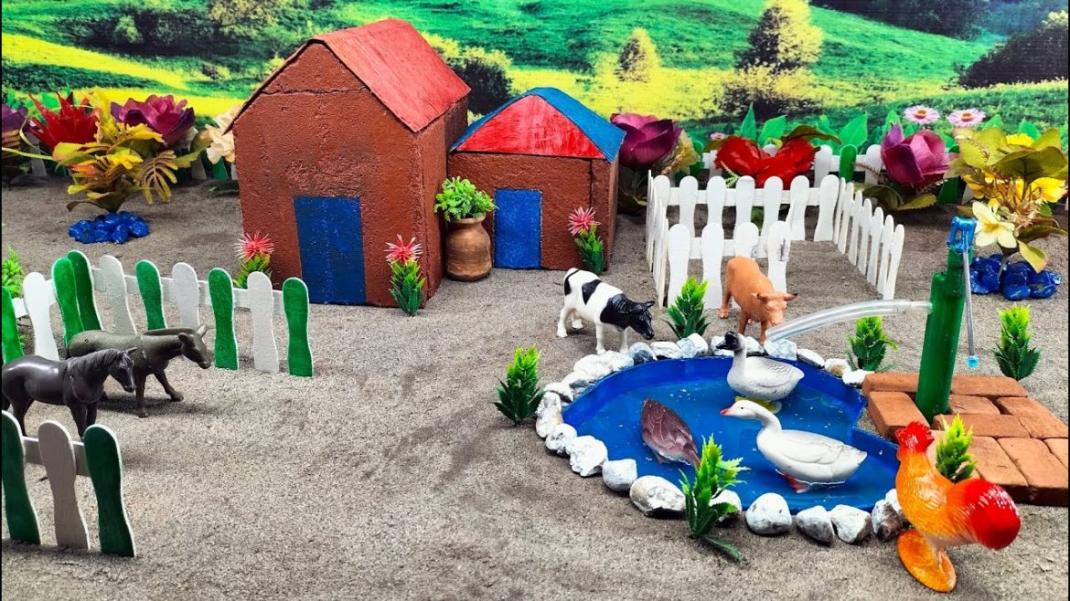 DIY mini Farm Diorama with Heart Lake | horse house - cow shed | Supply water for animals #3