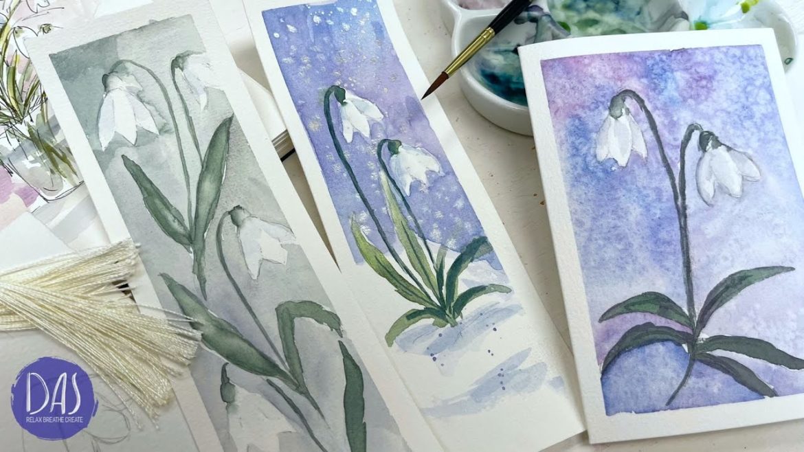 Quick 'n Easy - Paint Watercolor Snowdrop Bookmarks and Cards with me! Easy Tutorial for Beginners