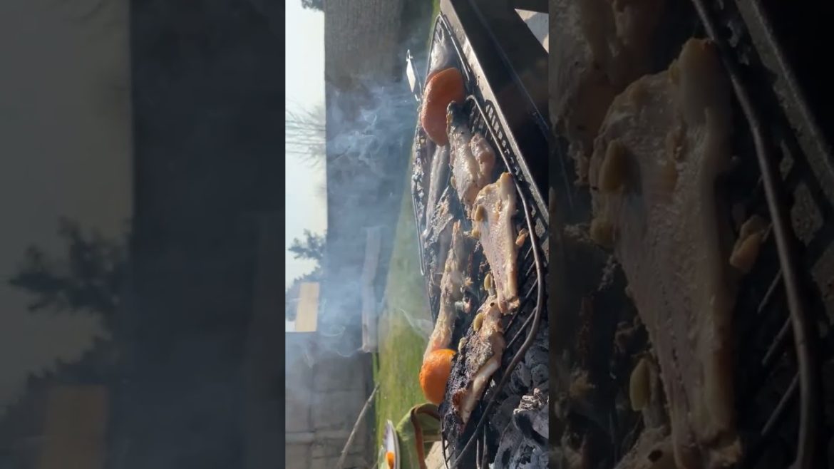 fish kabab on fire. cook at backyard.🔥 fish kabab on fire. cook at backyard.🔥