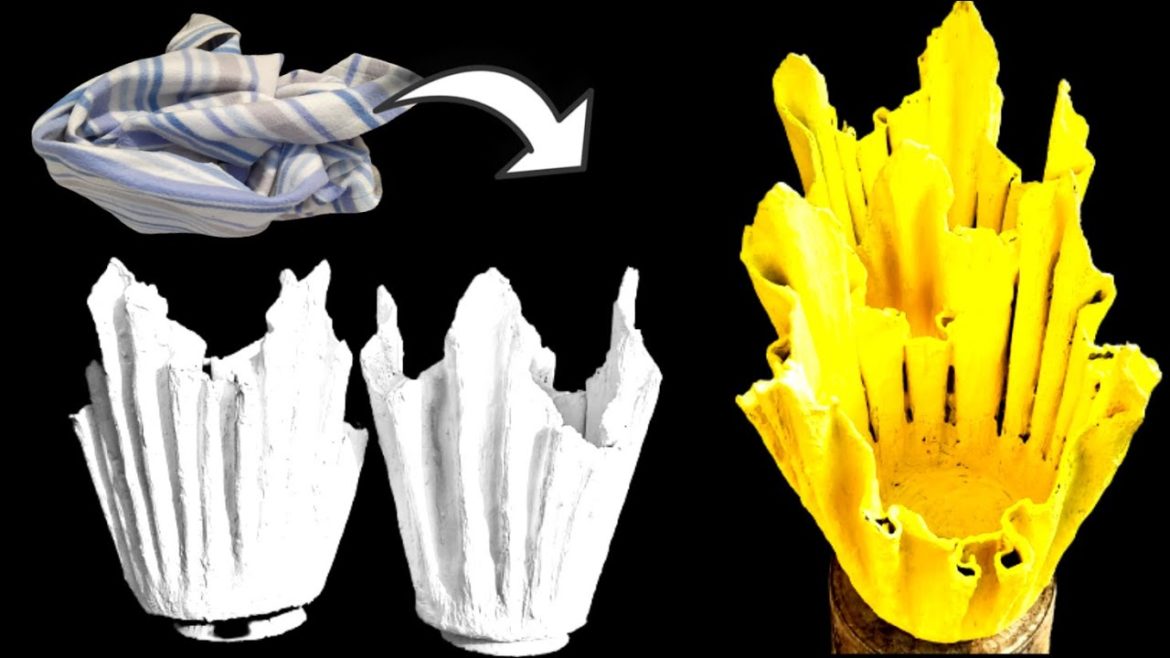 Old cloth beautiful flowers pot Cement craft ideas for garden Cement Chedichatty