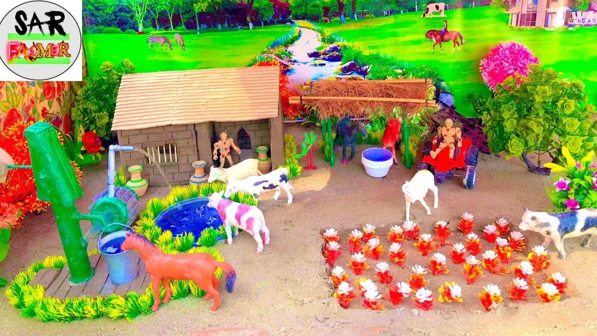 DIY making mini farm diorama house with cow , pig - mini supply water pump for animals - woodwork #7