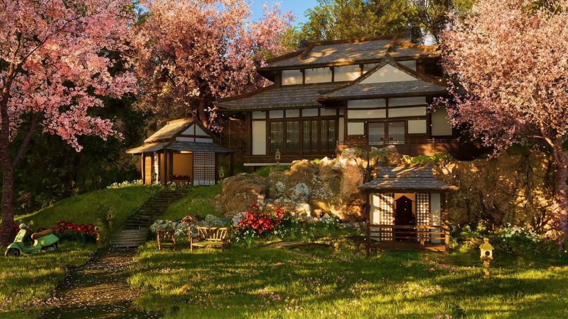 Spring in the Japanese Garden Ambience - Water stream, birdsong for relaxation, sleep, study